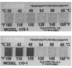 Closeup of Telatemp Irreversible Temperature Labels