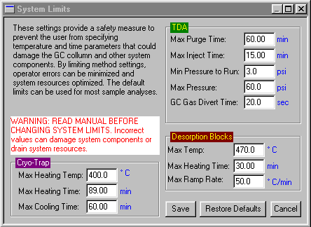 Figure 2 - System Limits Screen