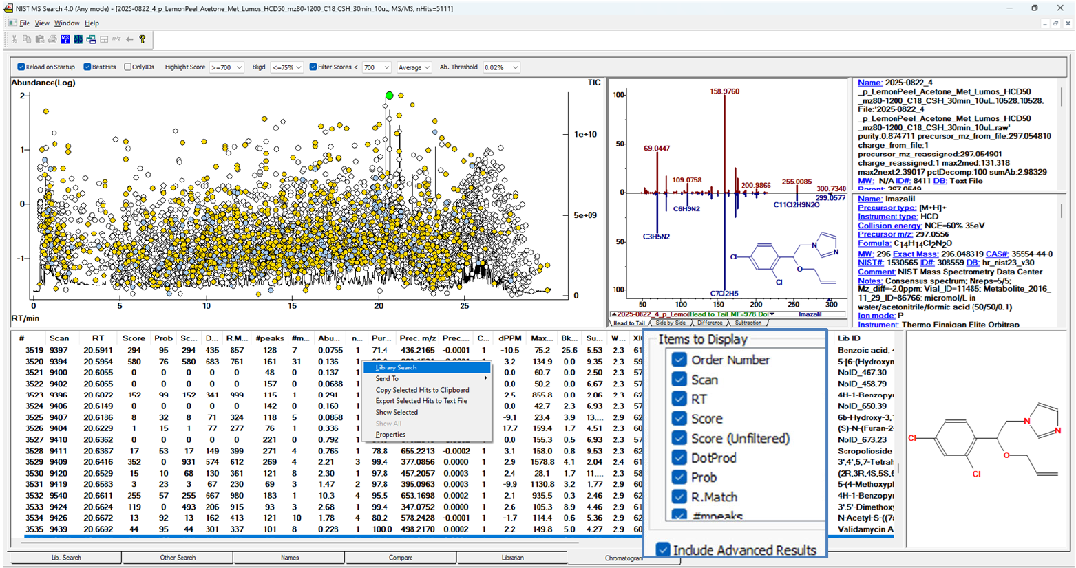 LC-MS/MS chromatogram analysis in NIST MS Search